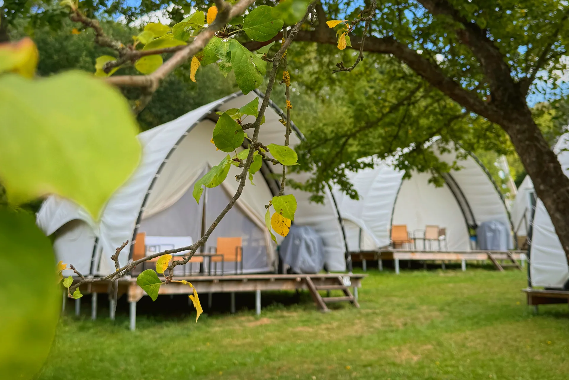 Glamping-Kuppeln im Abendlicht